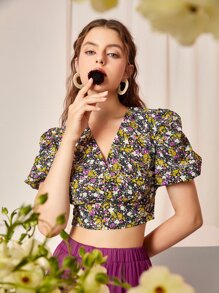 Mulvari Ditsy Floral Print Wrap Neck Blouse - Multicolor - View 1