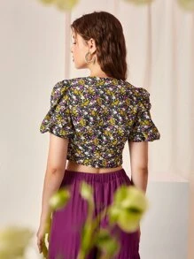 Mulvari Ditsy Floral Print Wrap Neck Blouse - Multicolor - View 2