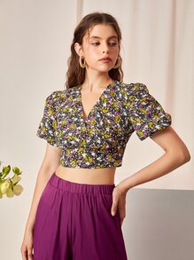 Mulvari Ditsy Floral Print Wrap Neck Blouse - Multicolor - View 6