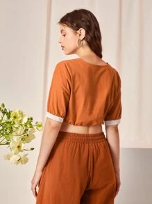 Seusyu Camisa corta con encaje en contraste - Naranja - Ver 2