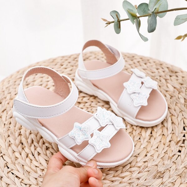 

Girls Star Appliques Velcro Strap Sandals, White