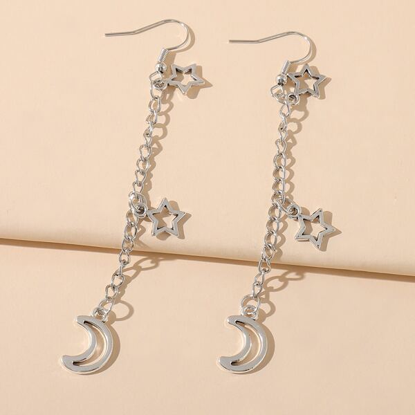 

Star & Moon Drop Earrings, Silver