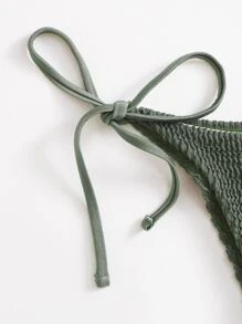 Swim Basics Summer Beach Textured Bikini Set Halter Triangle Bra Top & Tie Side Bikini Bottom 2 Pieces Bikini - Army Green - View 5