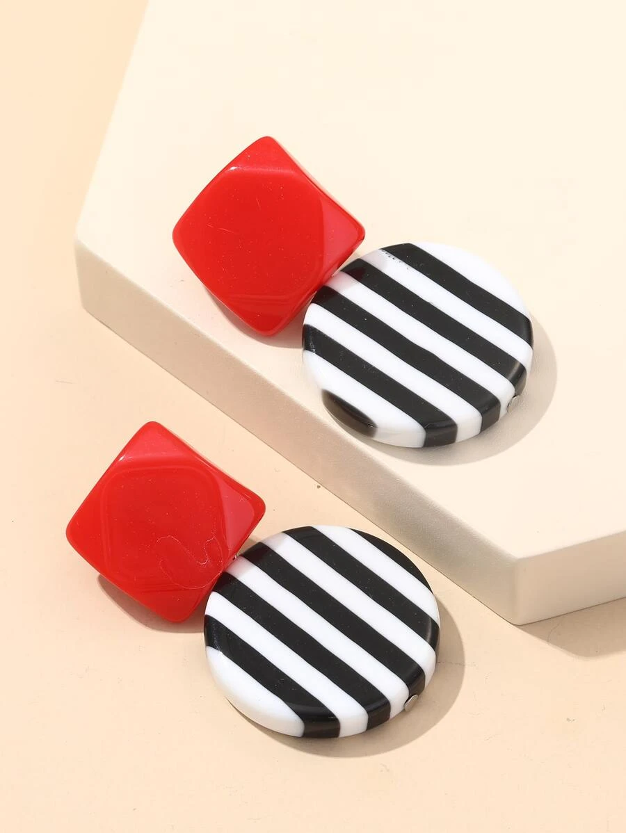 1 par Pendientes grandes de aro de estilo bohemio de resina de moda, joya de fiesta como regalo para niñas - Multicolor - Ver 1