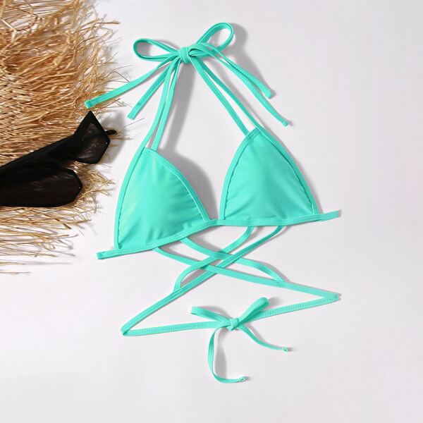 

Crisscross Halter Triangle Bikini Top, Mint blue
