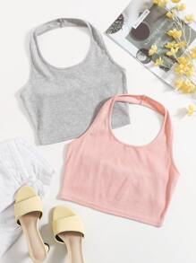 SHEIN EZwear 2 件装女式纯色吊带上衣 - 彩色 - 查看 1