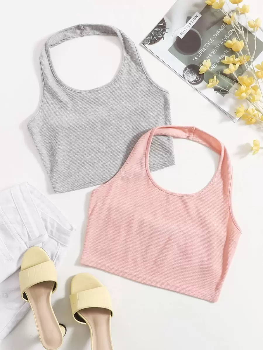 SHEIN EZwear 2 件装女式纯色吊带上衣 - 彩色 - 查看 1