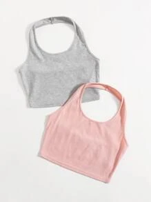SHEIN EZwear 2 件装女式纯色吊带上衣 - 彩色 - 查看 3