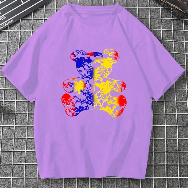 

Men Bear Print Tee, Lilac purple