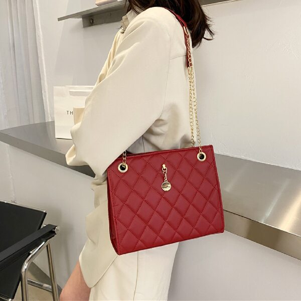 

Metal Decor Quilted Chain Square Bag, Red