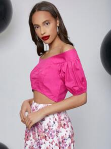 SHEIN 素色露肩上衣