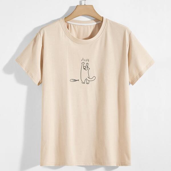 

Men Cartoon Graphic Crew Neck Tee, Apricot