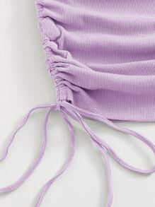 SHEIN BAE 單肩抽褶結飾包臀連衣裙 - 紫丁香色 - 查看 3