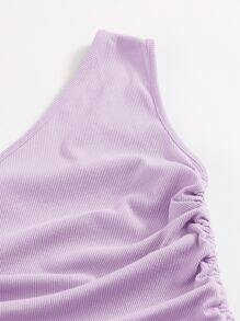SHEIN BAE 單肩抽褶結飾包臀連衣裙 - 紫丁香色 - 查看 4