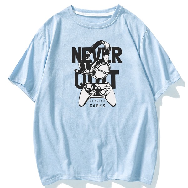 

Men Game Console & Slogan Graphic Tee, Baby blue