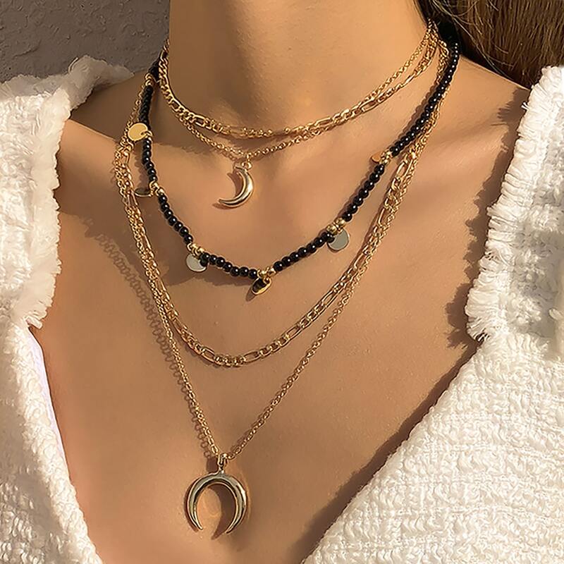 

Moon & Disc Layered Necklace, Gold