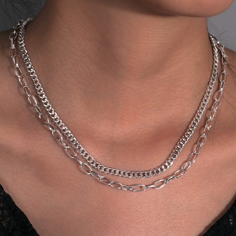 

2pcs Chain Necklace, Silver