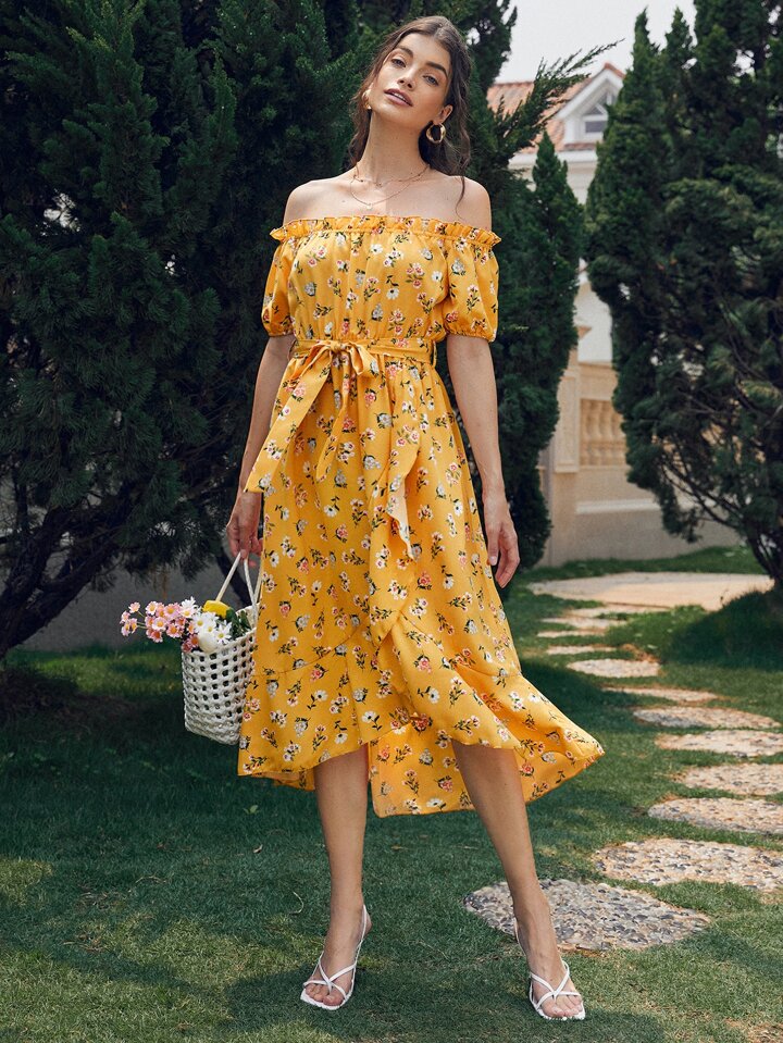 open lace back dress Cream Ditsy Floral Saffy Midi Dress