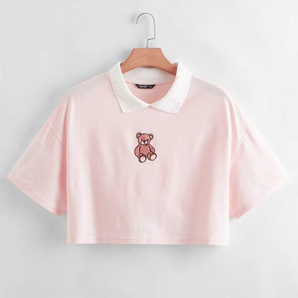 

Plus Cartoon Graphic Drop Shoulder Crop Tee, Baby pink