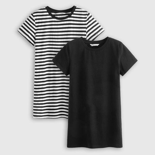 

Girls 2 Pack Striped Tee Dress, Black