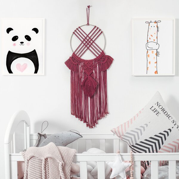 

1pc Tassel Woven Wall Hanging, Burgundy