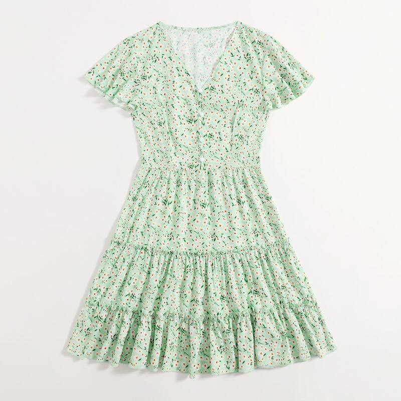 

Ditsy Floral Button Front Dress, Mint green