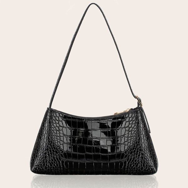 

Croc Embossed Shoulder Bag, Black