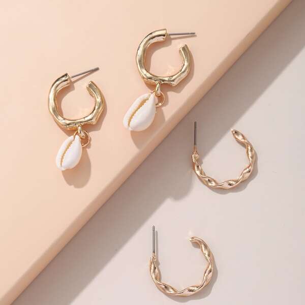 

2pairs Shell Decor Earrings, Gold