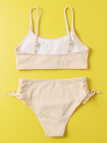 Tween Girl Solid Tie Side Bikini Set Summer Beach - Baby Pink - View 2