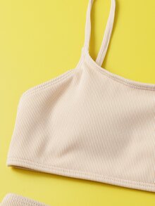 Tween Girl Solid Tie Side Bikini Set Summer Beach - Baby Pink - View 3