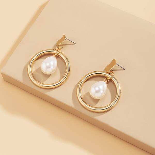 

Faux Pearl Decor Drop Earrings, Gold