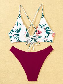 Floral Graphic Bikini Set For Summer Beach Vacation - Multicolor - View 2