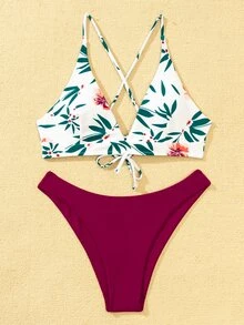 Floral Graphic Bikini Set For Summer Beach Vacation - Multicolor - View 7