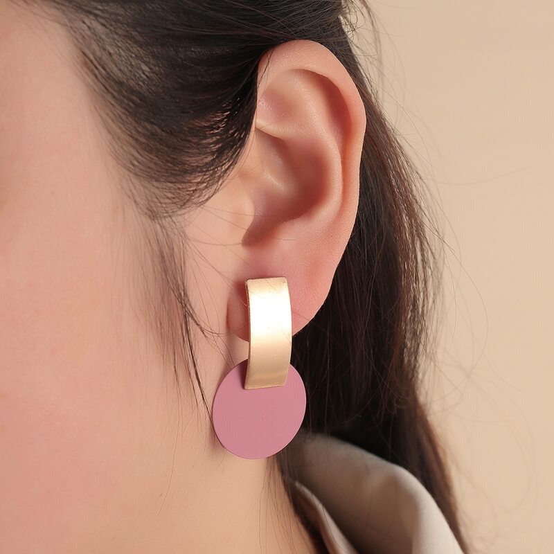 

Color Block Geo Drop Earrings, Hot pink