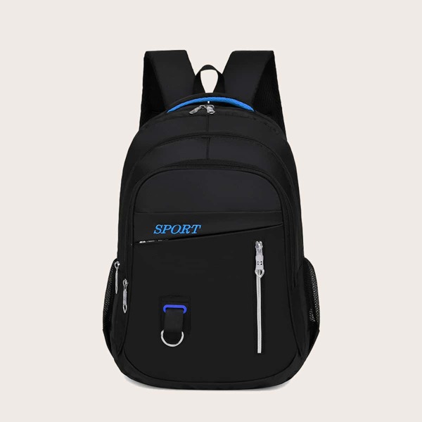 

Men Zip Front Letter Graphic Backpack, Black