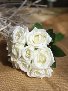 9 nhánh hoa hồng nhân tạo - trắng - Xem 3