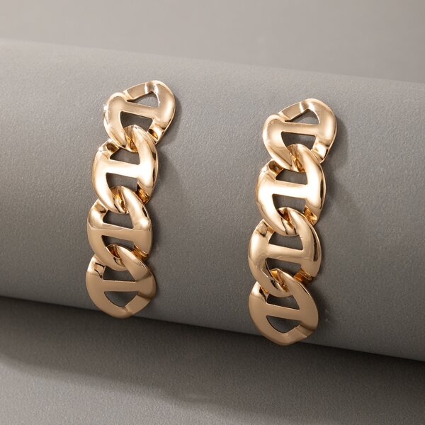 

Hollow Out Geo Link Drop Earrings, Gold