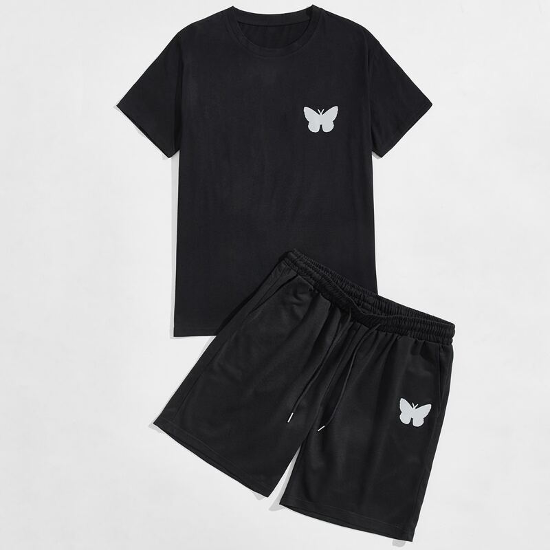 

Guys Reflective Butterfly Graphic Tee & Shorts, Black