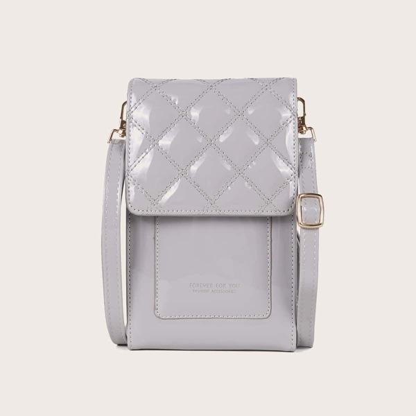 

Quilted Flap Crossbody Bag, Grey