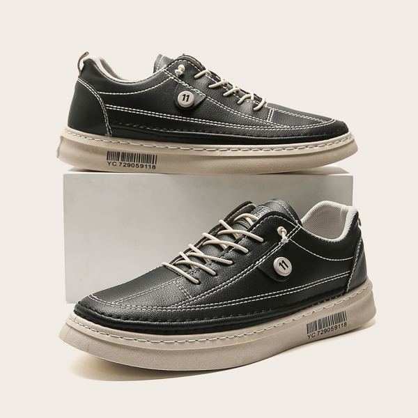 

Men Stitch Detail Skate Shoes, Black