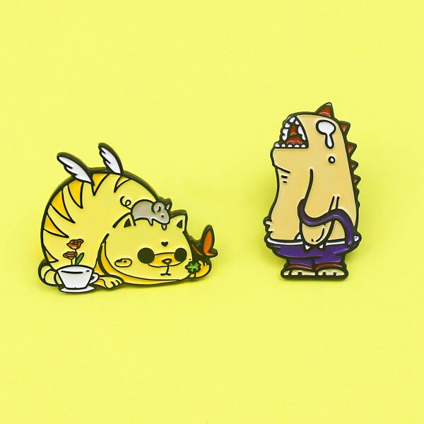 

2pcs Kids Cartoon Cat Design Brooch, Multicolor