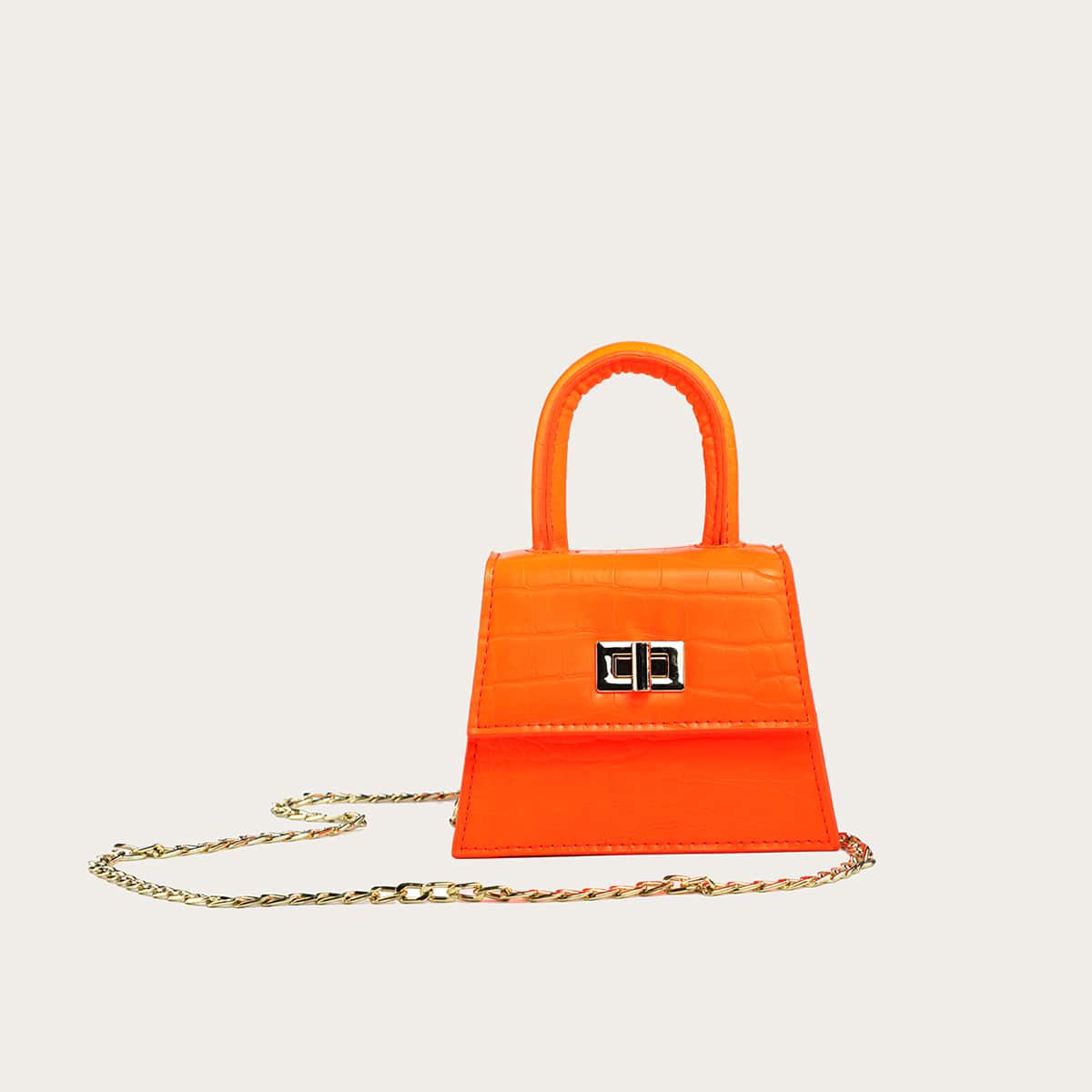

Croc Embossed Chain Satchel Bag, Orange