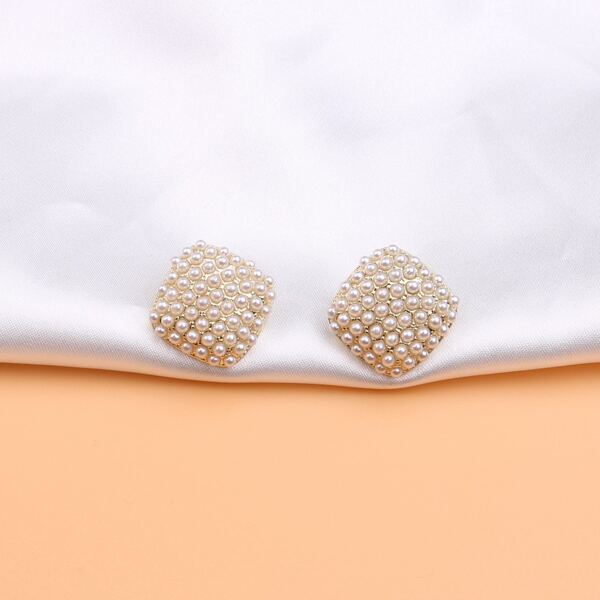 

Faux Pearl Geo Decor Stud Earrings, Gold