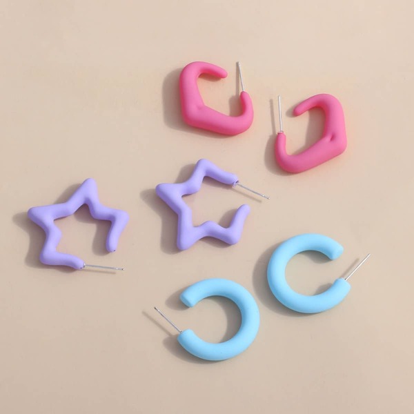 

3pairs Plain Hoop Earrings, Multicolor