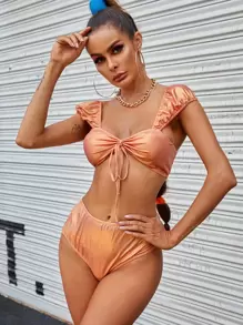 Bralette Metalizado Con Lazo En El Frente - Rosa - Ver 1