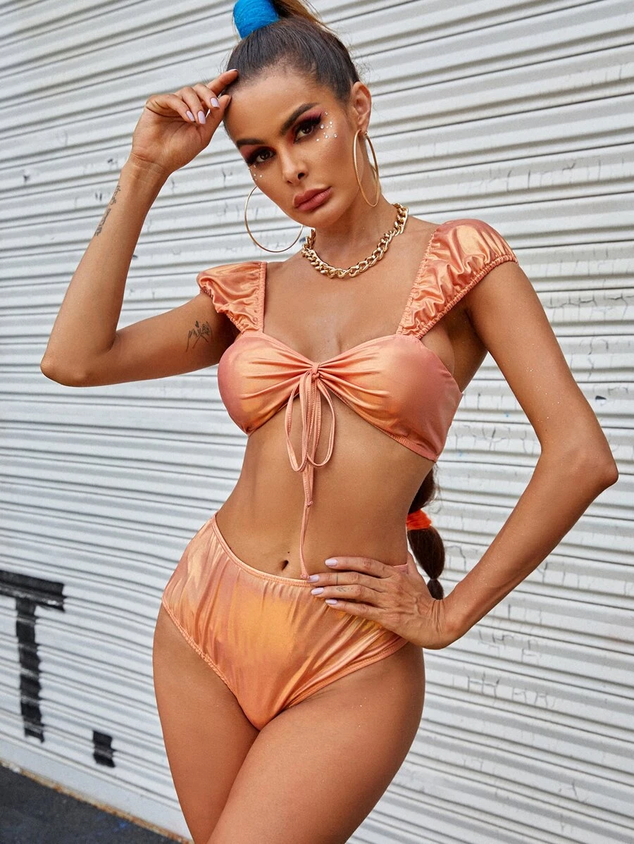 Bralette Metalizado Con Lazo En El Frente - Rosa - Ver 1