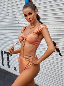 Bralette Metalizado Con Lazo En El Frente - Rosa - Ver 3