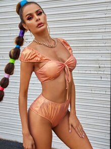 Bralette Metalizado Con Lazo En El Frente - Rosa - Ver 4