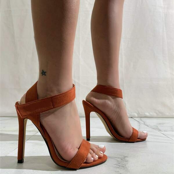 

Velcro Strap Stiletto Heeled Sandals, Brown