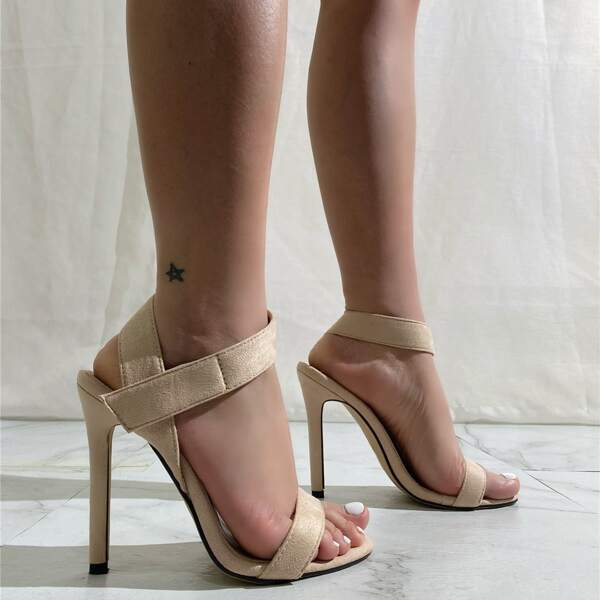

Velcro Strap Stiletto Heeled Sandals, Beige